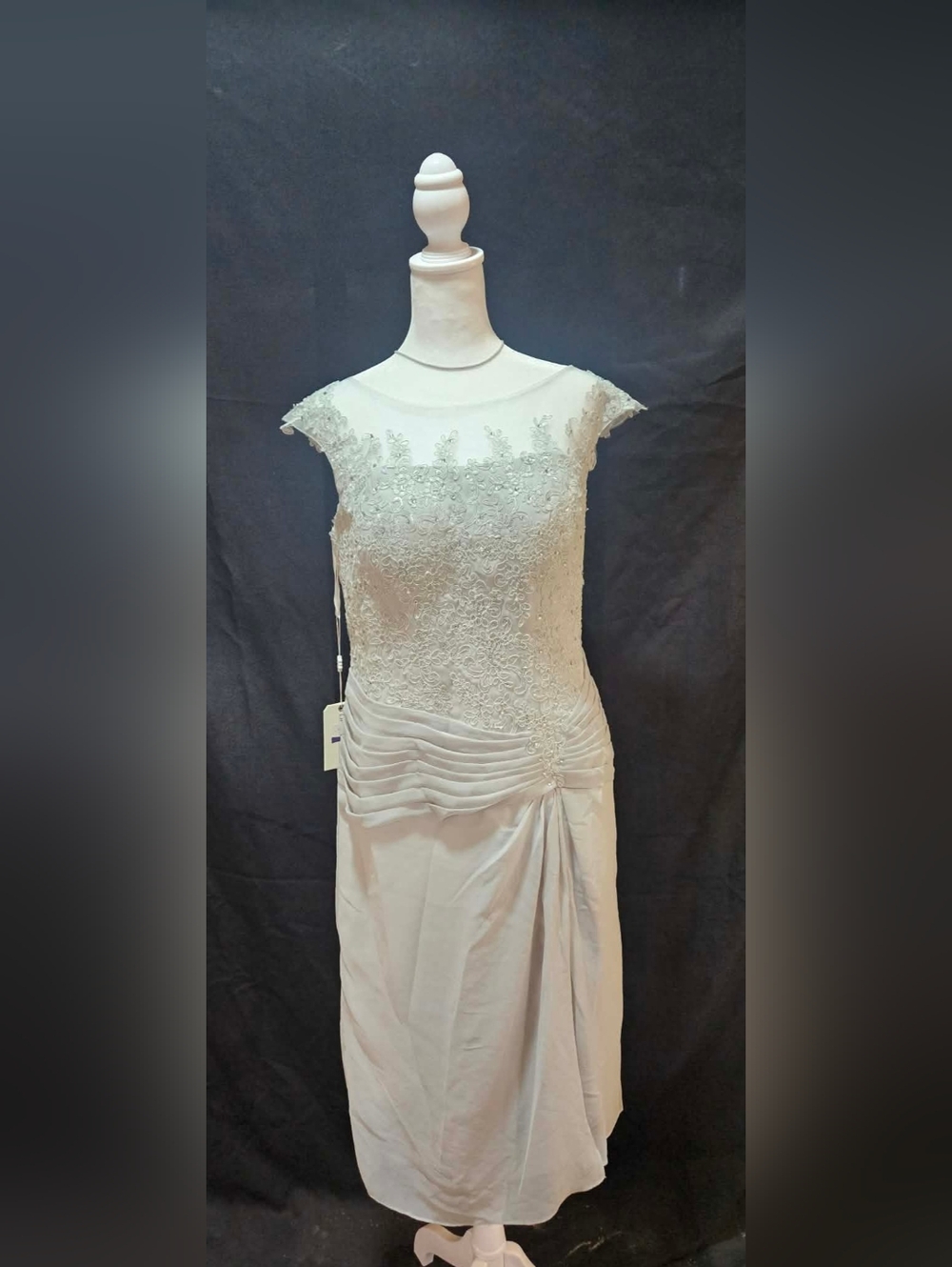 Elegant Light Grey Lace Overlay Evening Dress